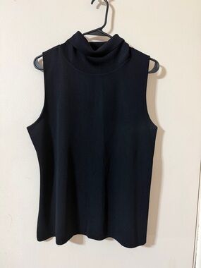 Misook Black Sleeveless Draped Mock Neck Tank